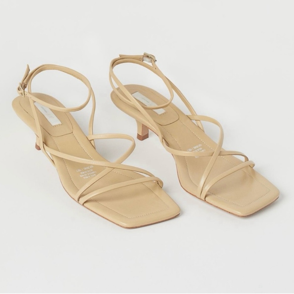 NWT H&M Premium leather kitten heel wrap sandal - Picture 2 of 8